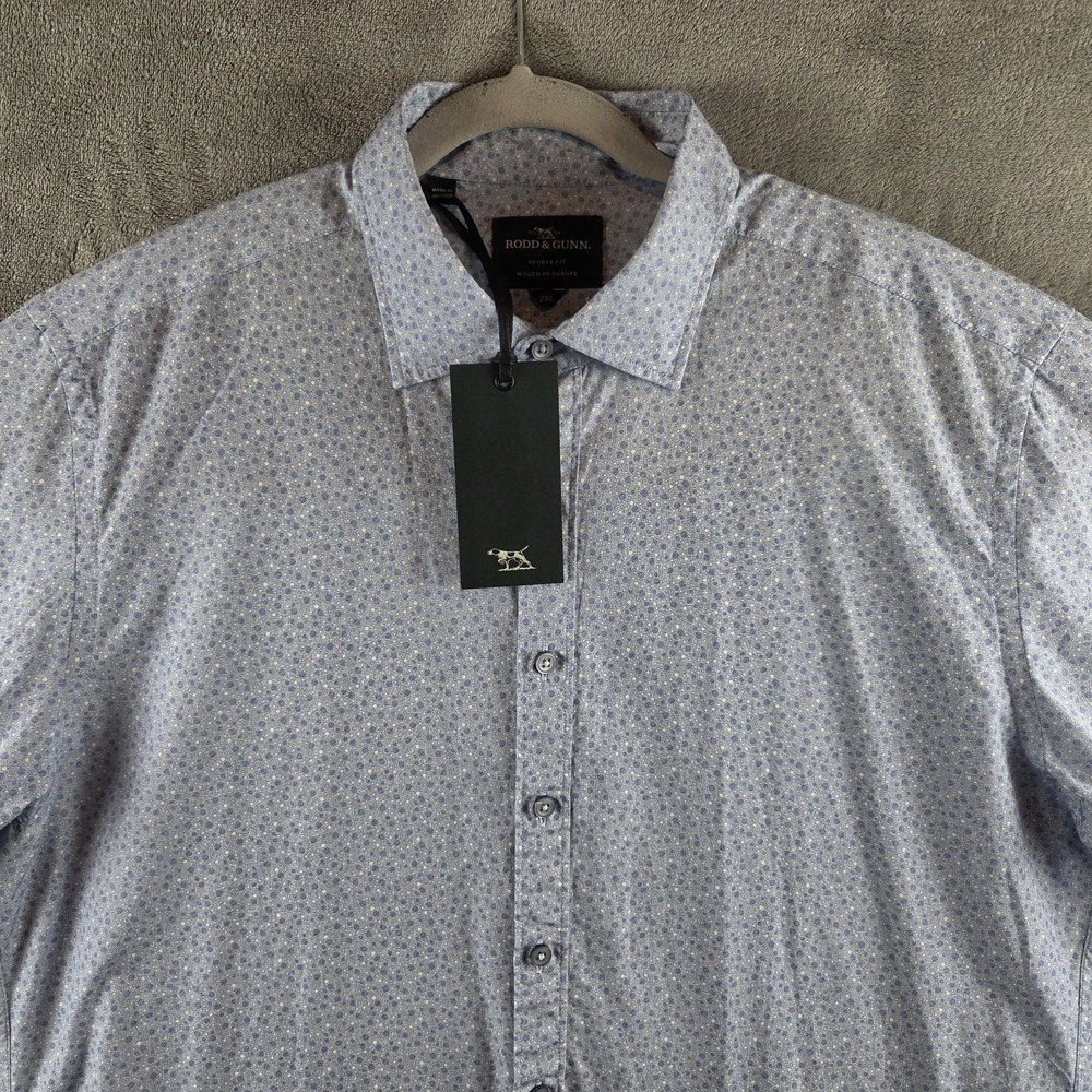 NWT Rodd & Gunn Arran Bay Sports Fit Button Blue Shirt Mens 2XL Geometric Cotton